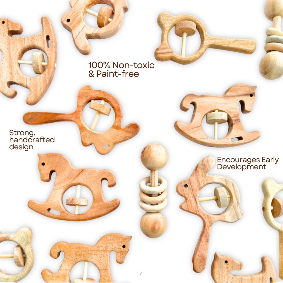 Lovudd Toys Wooden Rattle - Teddy